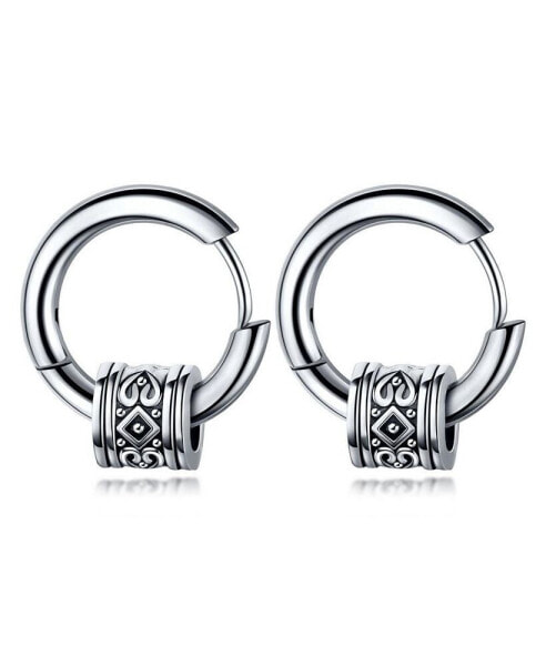 Stainless Steel Oxidized Spinning Designed Huggie Hoop Earrings