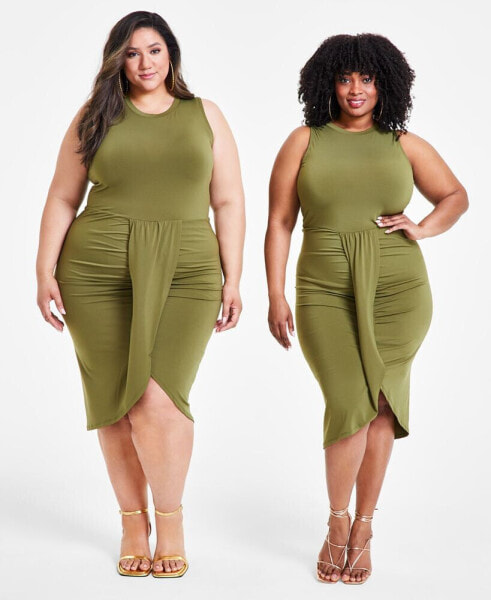 Trendy Plus Size Ruched Draped Midi Dress, Created for Macy's