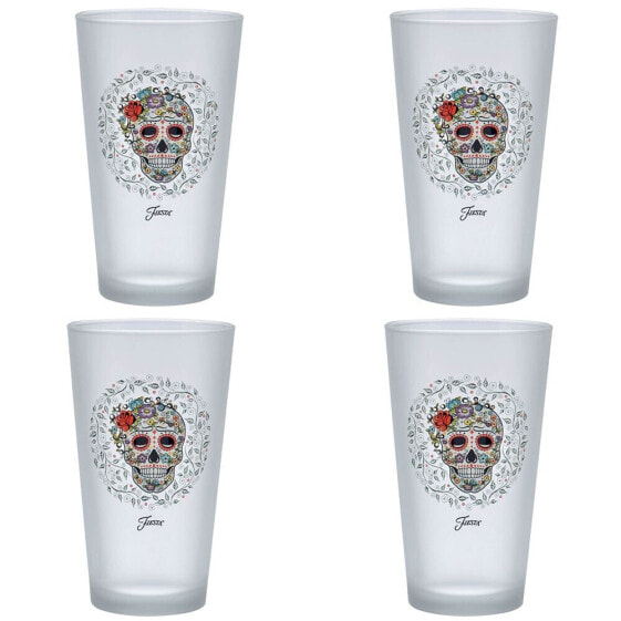 Skull and Vine Sugar 16-Ounce Frosted Tapered Cooler Glass Set of 4