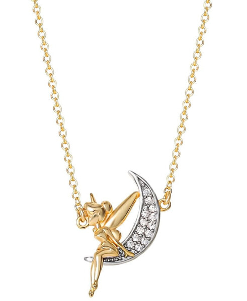Disney cubic Zirconia Tinkerbell & Moon 18" Pendant Necklace in Sterling Silver & 18k Gold-Plate