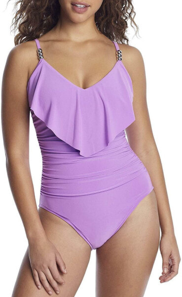 Magicsuit 272568 Tummy Control Ruffle Front Soft Cup One Piece Swimsuit Lilac, 8