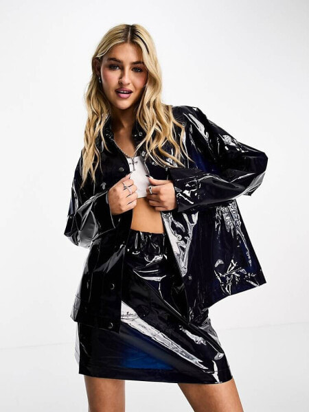 Noisy May transparent waterproof raincoat co-ord in navy