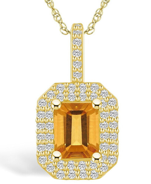 Citrine (1-5/8 Ct. T.W.) and Diamond (1/2 Ct. T.W.) Halo Pendant Necklace in 14K Yellow Gold