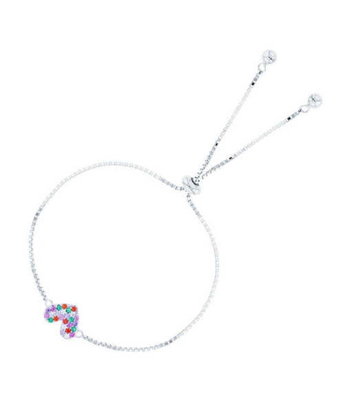 Cubic Zirconia Micro Pave Heart Adjustable Bolo Bracelet in Sterling Silver (Also in 14k Gold Over Silver)