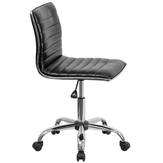 Low Back Designer Armless Black Ribbed Swivel Task Chair