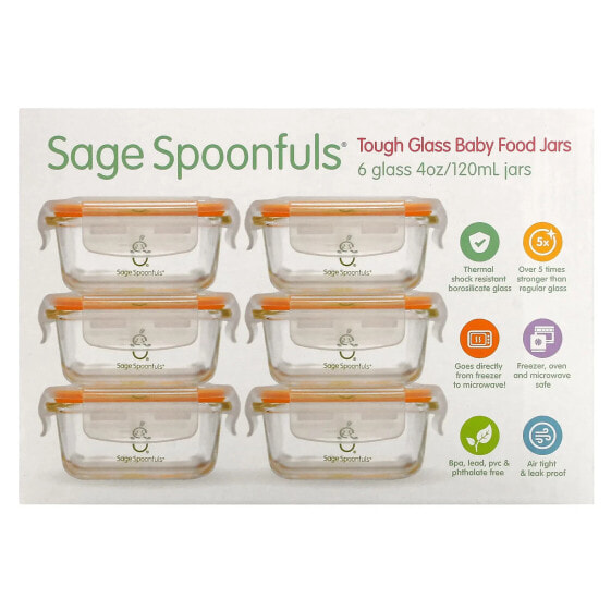Контейнеры для еды Sage Spoonfuls Tough Glass Baby Food Jars 6 шт, 4 унции (120 мл) каждый