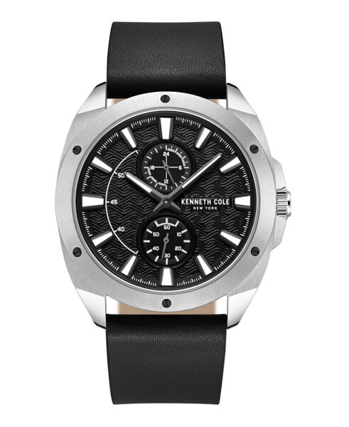 Часы Kenneth Cole New York Black Leather Watch 43mm