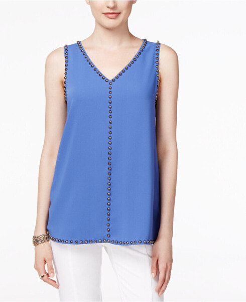 Alfani Women's Studed Embellished V Neck Blue Top 16