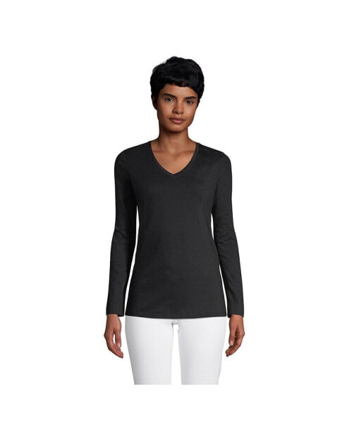 Women's Tall Relaxed Supima Cotton Long Sleeve V-Neck T-Shirt