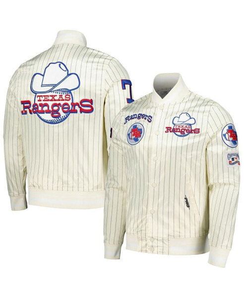 Men's Cream Texas Rangers Cooperstown Collection Pinstripe Retro Classic Satin Full-Snap Jacket