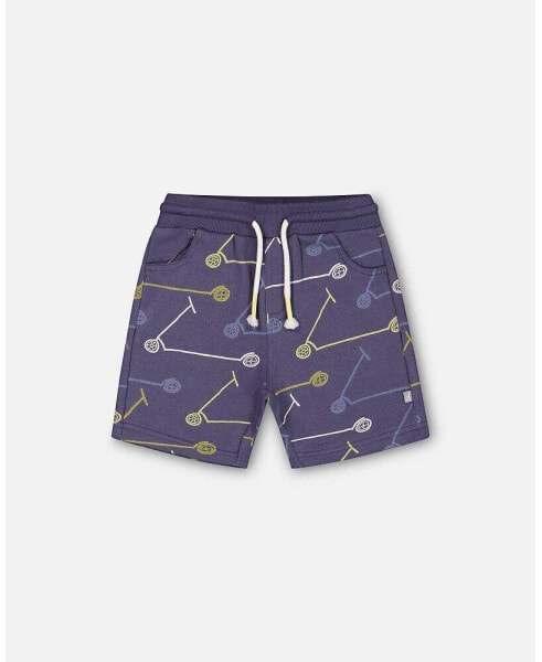 Baby Boy French Terry Short Blue Printed Scooters - Infant