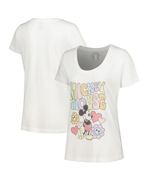 Women's Mickey Mouse White Mickey & Friends Groovy Scoop Neck T-shirt