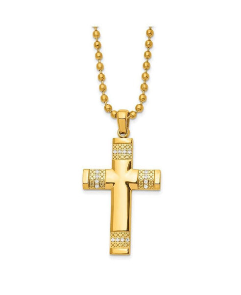Chisel yellow IP-plated CZ Cross Pendant Ball Chain Necklace