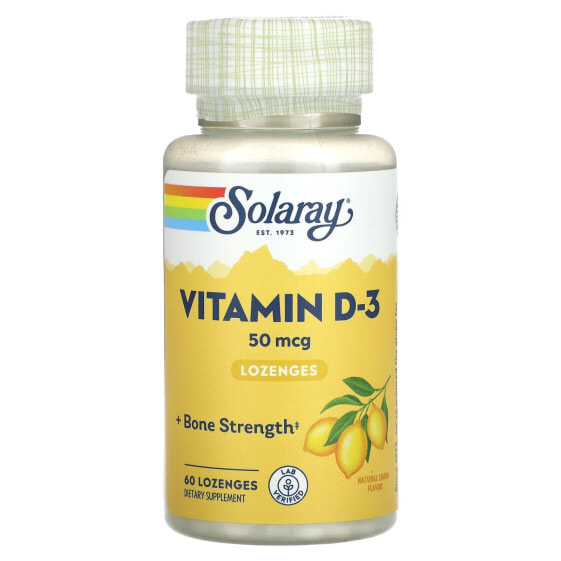 Витамины SOLARAY Витамин D-3 с ароматом лимона, 50 мкг, 60 пастилок
