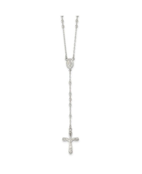 Diamond2Deal sterling Silver Polished Crucifix Rosary Pendant Necklace 18"
