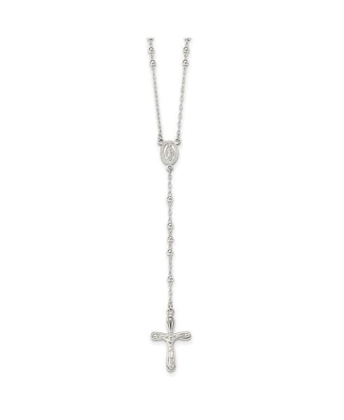 Diamond2Deal sterling Silver Polished Crucifix Rosary Pendant Necklace 18"