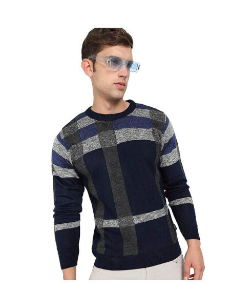 Свитер Campus Sutra мужской Синий & Серый Приталенный пуловер