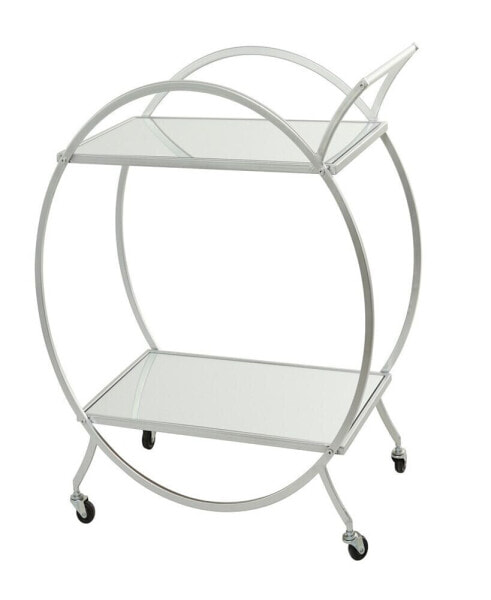 14" x 28" x 30" Iron Rolling with Wheels and Handle 2 Mirrored Shelves Bar Cart