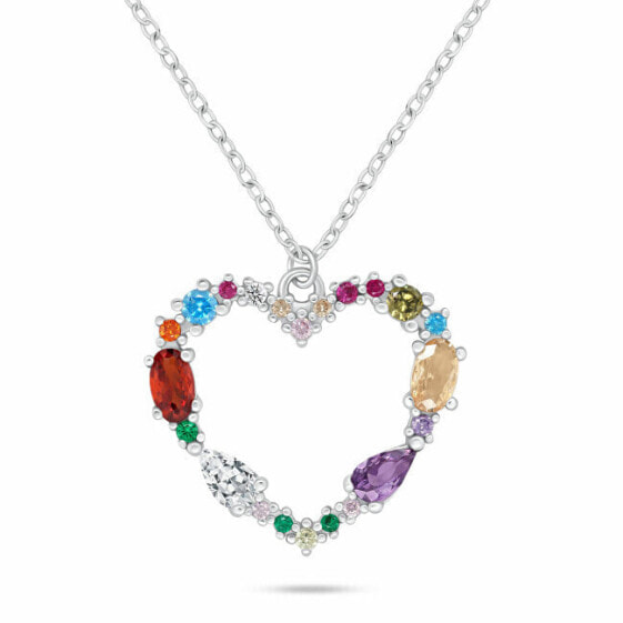 Beautiful silver heart necklace with colored zircons NCL178W