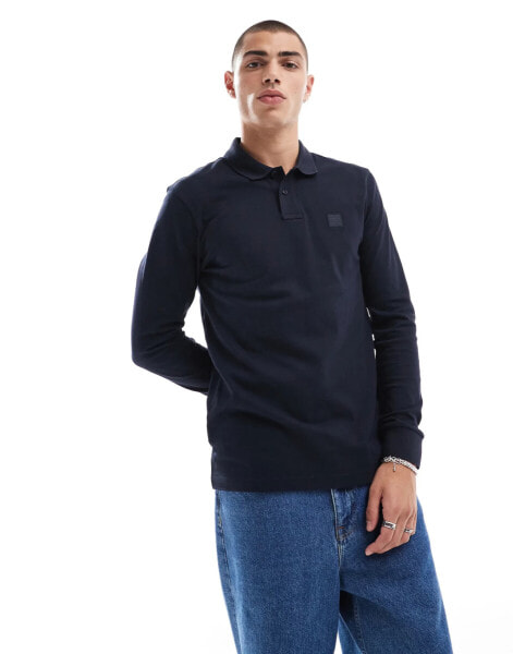 BOSS Passerby long sleeve polo in navy - NAVY