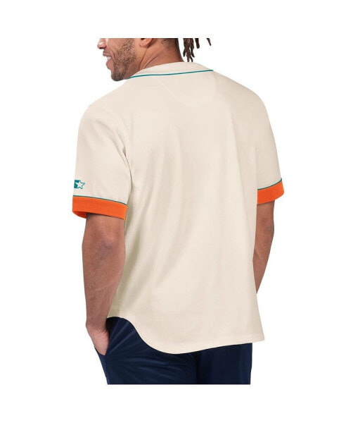 Men's Cream Miami Dolphins Relay Vintage-like Full-Button Baseball Top