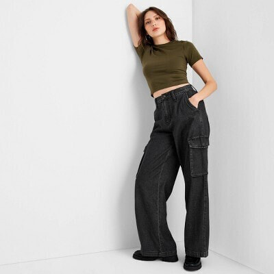 Women's High-Rise Wide Leg Denim Cargo Pants - Universal Thread