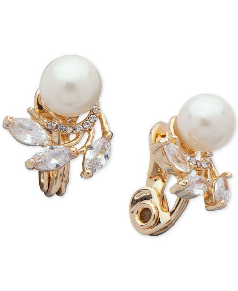 Cubic Zirconia & Imitation Pearl E-Z Comfort Clip-On Earrings