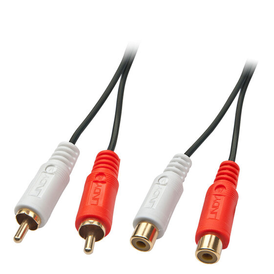 Lindy 2m Premium Phono To Phono Extension Cable, 2 x RCA, Male, 2 x RCA, Female, 2 m, Black, Red, White
