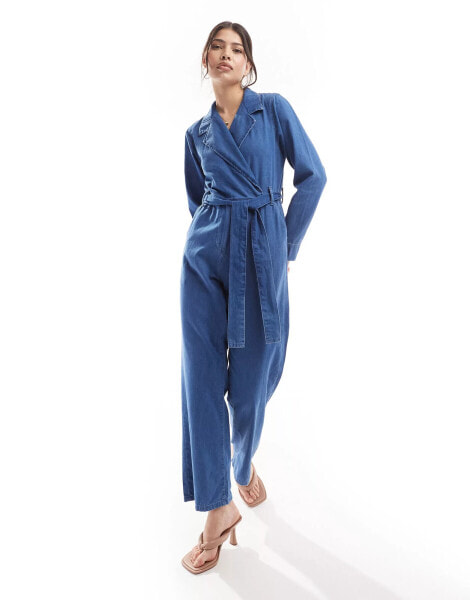 Nobody's Child Penrith wrap denim jumpsuit in blue