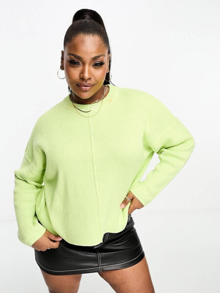 ASOS DESIGN Curve crew neck boxy jumper with seam front in lime