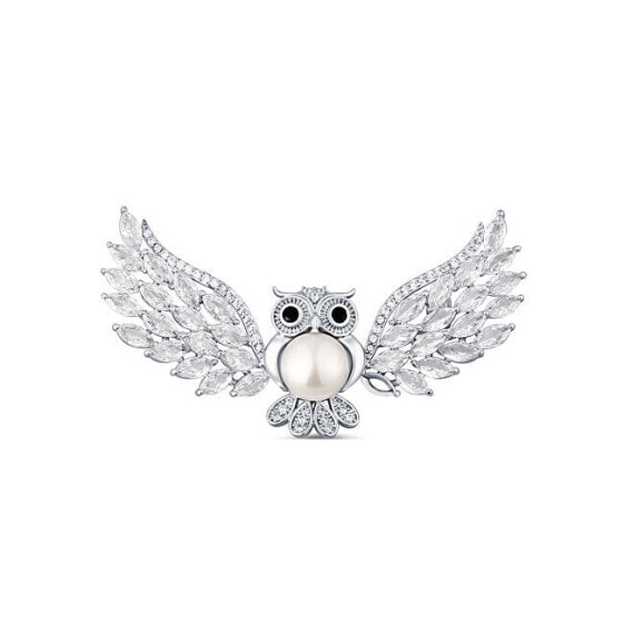 Luxury brooch with pearl and crystals Wise Owl JL0814