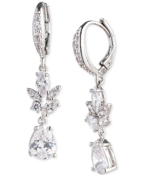 Silver-Tone Mixed Cut Cubic Zirconia Double Drop Earrings