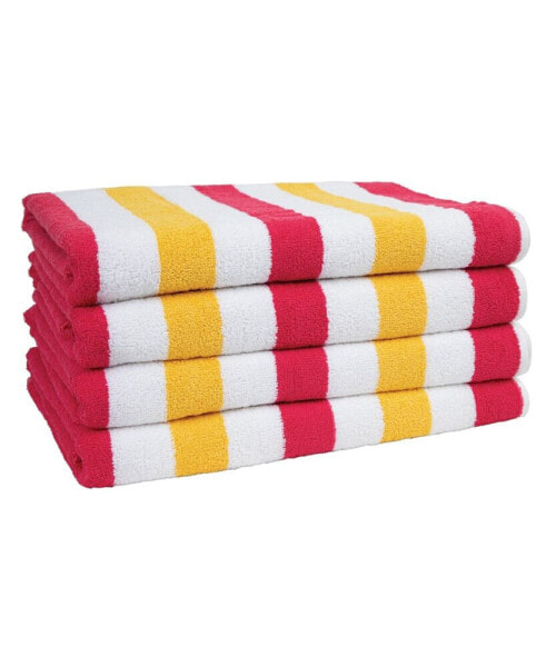 Cabo Cabana Beach Towel (4-Pack, 30x70 in.), Soft Ringspun Cotton, Alternating Stripe Colors, Oversized Cabana Pool Towel