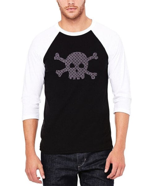 Men's Raglan Baseball Word Art Xoxo Skull T-shirt