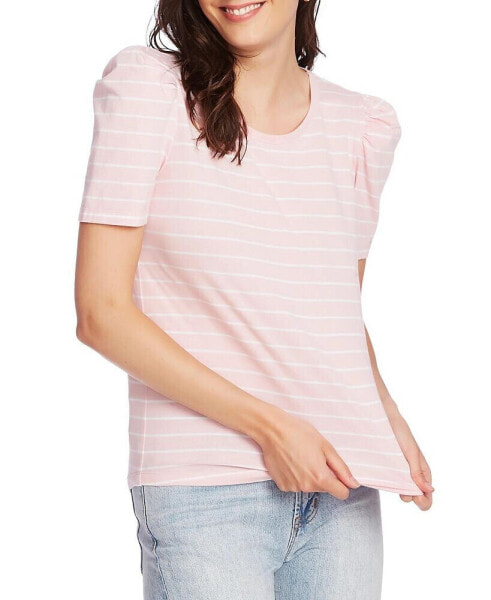 Women's Short Sleeve Classic Stripe Puff Sleeve T-shirt