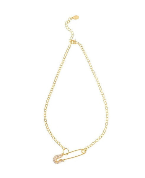 Rivka Friedman cubic Zirconia Encrusted Safety Pin Chain Necklace