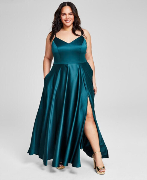 Trendy Plus Size Satin Sleeveless Gown