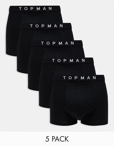 Topman 5 pack trunks in black with black waistbands