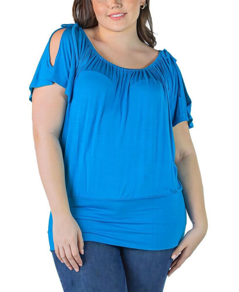 Plus Size Short Sleeve Split Shoulder Top