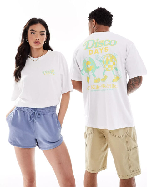 ONLY & SONS oversized t-shirt with disco back print in white