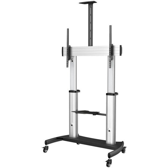 StarTech.com Mobile TV Stand - Heavy Duty TV Cart for 60-100" Display (100kg/220lb) - Height Adjustable Rolling Flat Screen Floor Standing on Wheels - Universal Television Mount w/Shelves - 2.54 m (100") - 200 x 200 mm - 1000 x 600 mm - -10 - 5° - Steel - Black - Silv