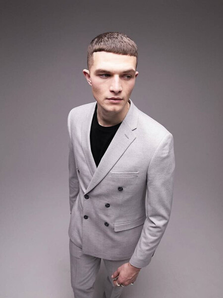 Topman skinny herringbone suit jacket in grey