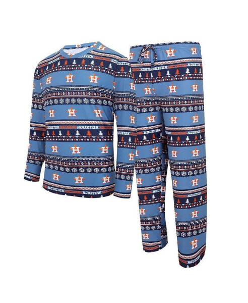 Men's Navy Houston Astros Knit Ugly Sweater Long Sleeve Top and Pants Set