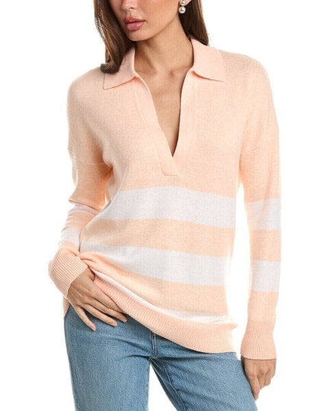 Forte Cashmere Stripe Split Neck Polo Cashmere-Blend Sweater Women's