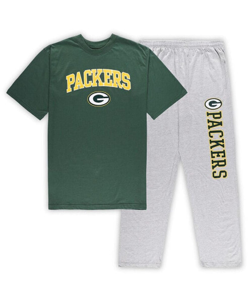 Men's Green, Heather Gray Green Bay Packers Big and Tall T-shirt and Pants Sleep Set