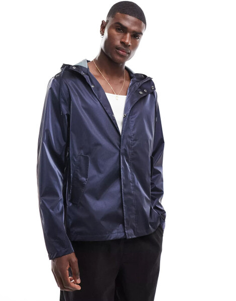 ASOS DESIGN metallic rain jacket in blue