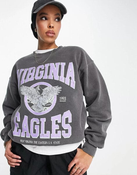 Reclaimed Vintage band graphic crew neck sweat in washed grey