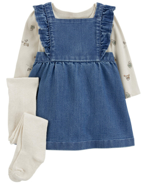 Baby 3-Piece Bodysuit & Denim Jumper Set 3M