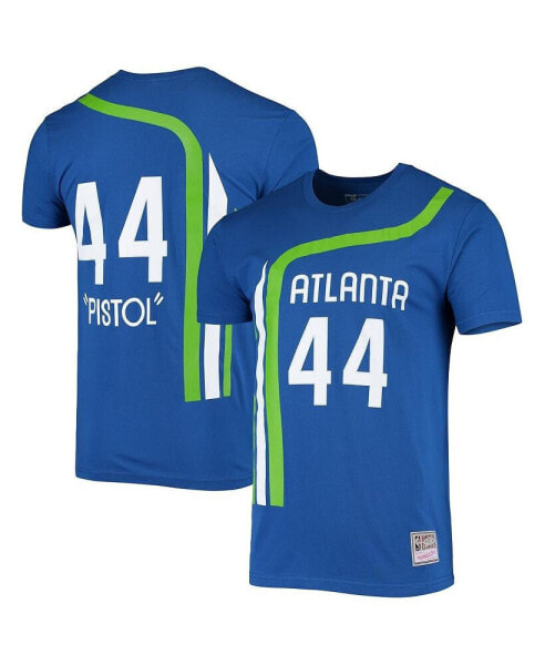 Men's Pete Maravich Blue Atlanta Hawks Hardwood Classics Stitch Name and Number T-shirt