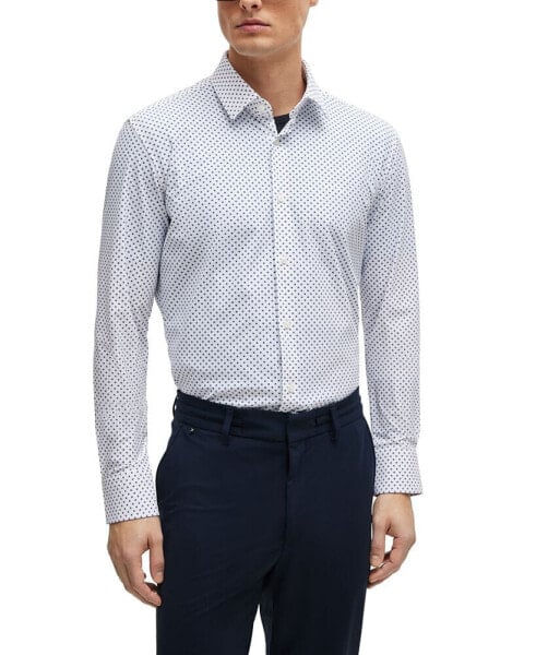 Men's Printed Performance-Stretch Material Slim-Fit Dress Shirt